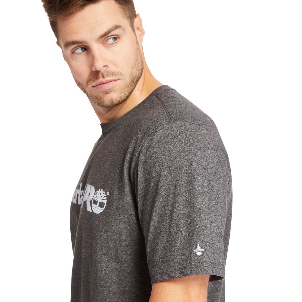 Camisetas Timberland Argentina Hombre - Pro® Big & Tall Base Plate Short-Sleeve - Gris Oscuro - FZOI